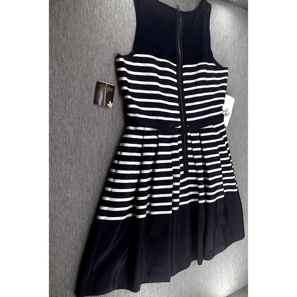 TAYLOR - Women's Navy and White Stripe Fit and Flare Sleeveless Dress Size 10 - Picture 8 of 12